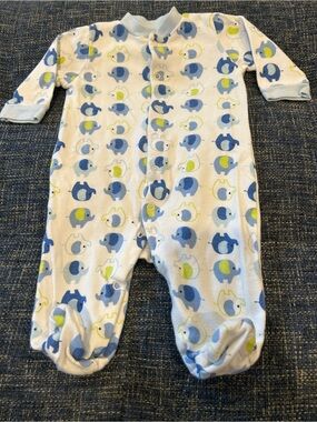 ☀️ 3/$15 Baby Gear Elephant Print Footie Pajamas White